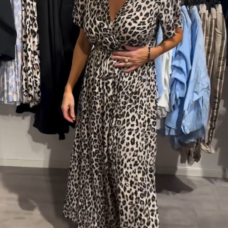 Sirina | Leopard Print V Neck Maxi Dress