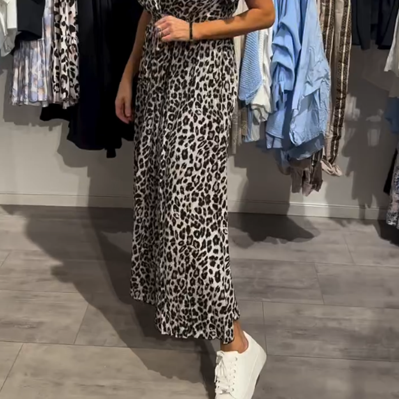 Sirina | Leopard Print V Neck Maxi Dress