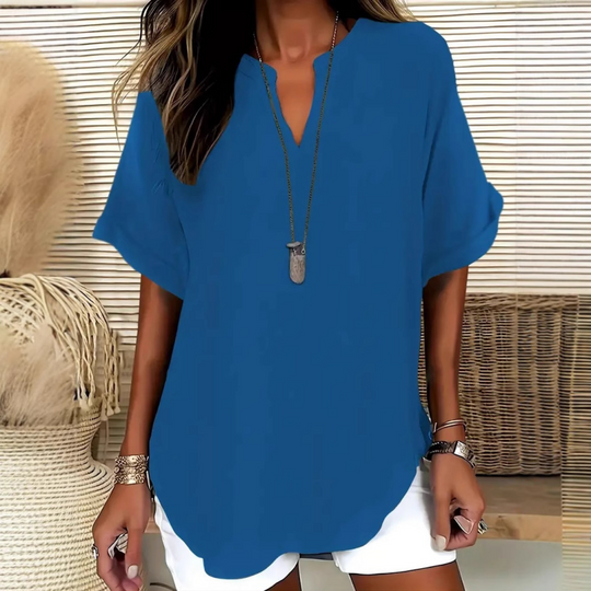 Seleana | V-Neck Linen Summer Blouse Top