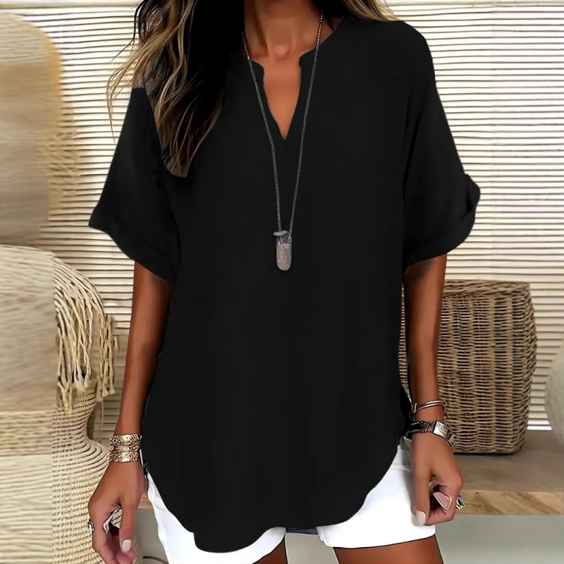 Seleana | V-Neck Linen Summer Blouse Top
