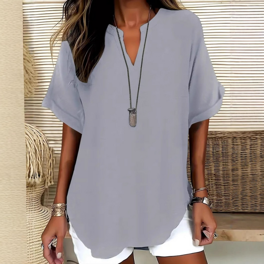 Seleana | V-Neck Linen Summer Blouse Top