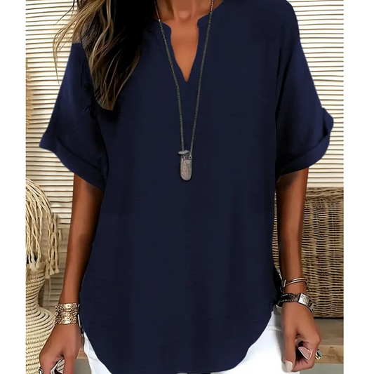 Seleana | V-Neck Linen Summer Blouse Top