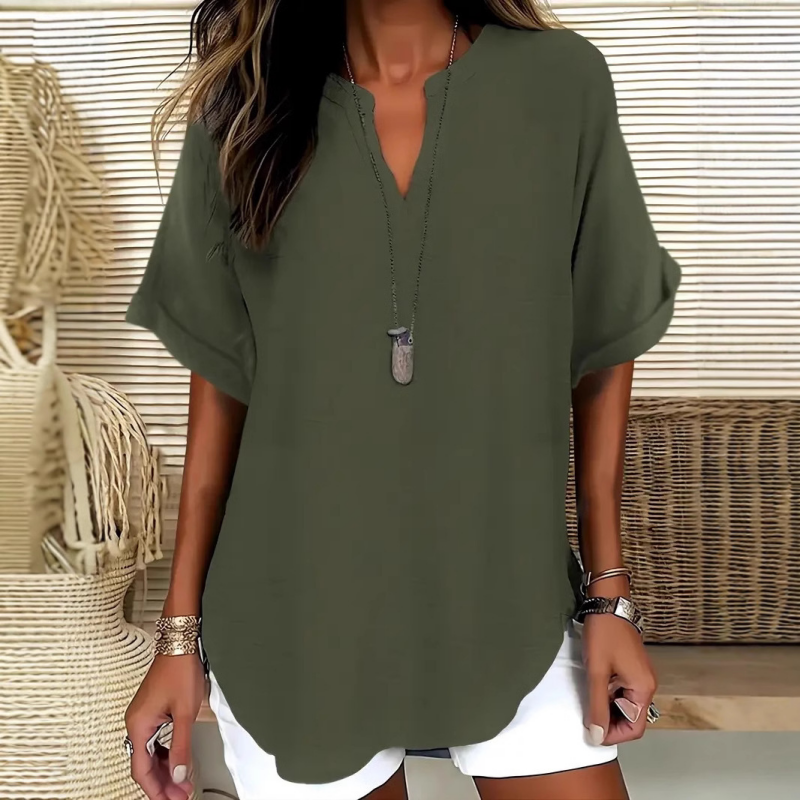 Seleana | V-Neck Linen Summer Blouse Top