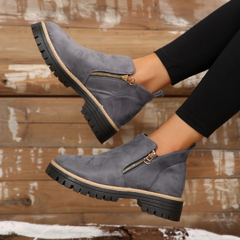 Birgitta | Ankle Boots with Side Zip Lug Sole