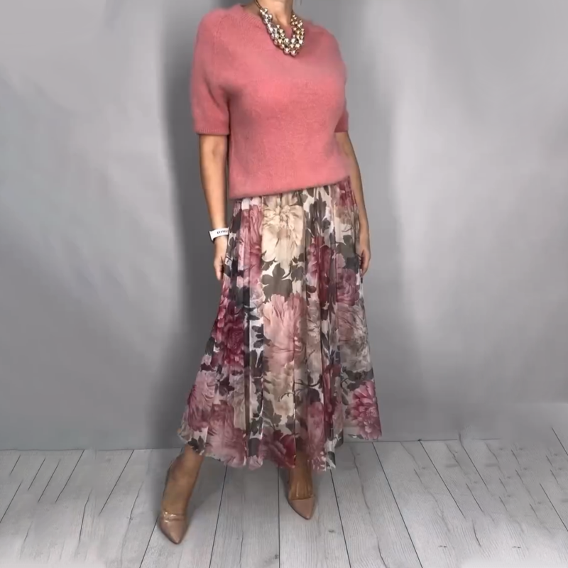 Nirosha | Knitted Top Floral Midi Skirt