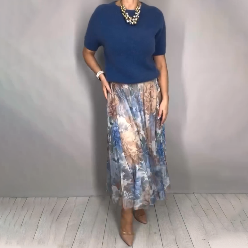 Nirosha | Knitted Top Floral Midi Skirt
