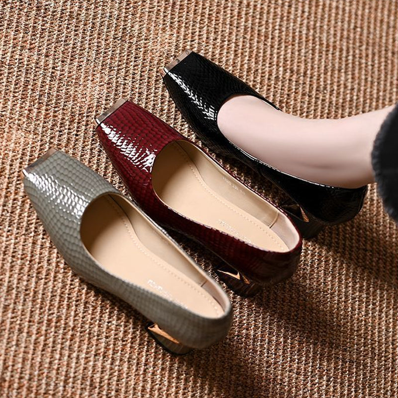 Jeong | Snake-Print Square-Toe Mid-Heel Pumps