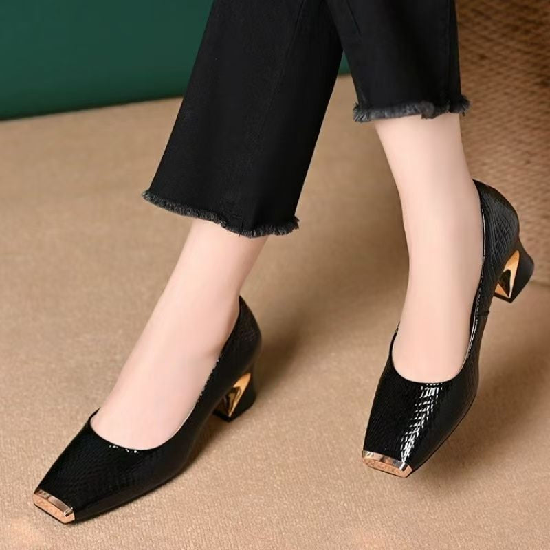 Jeong | Snake-Print Square-Toe Mid-Heel Pumps