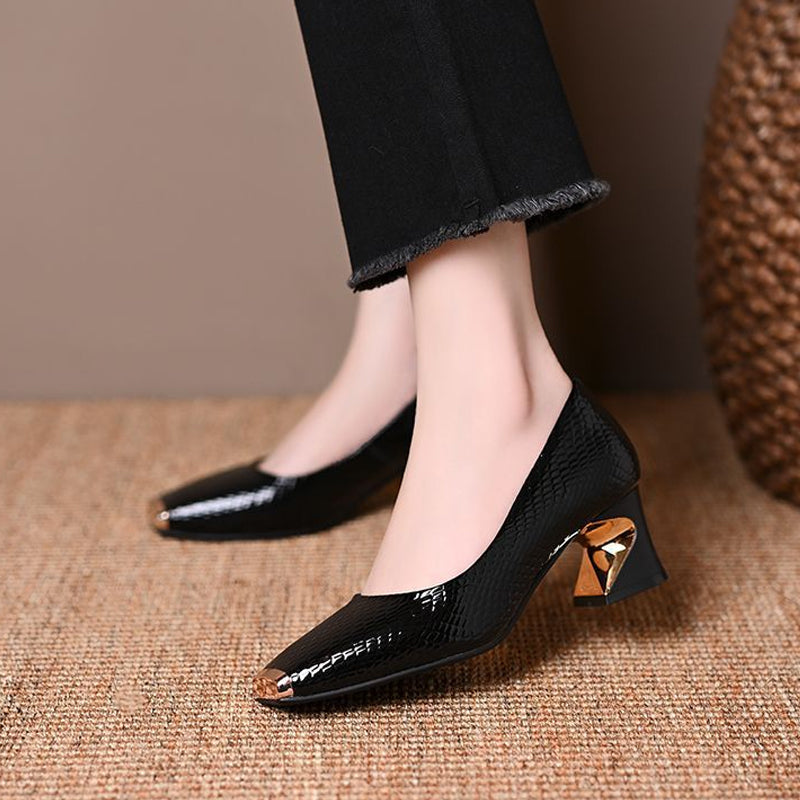 Jeong | Snake-Print Square-Toe Mid-Heel Pumps