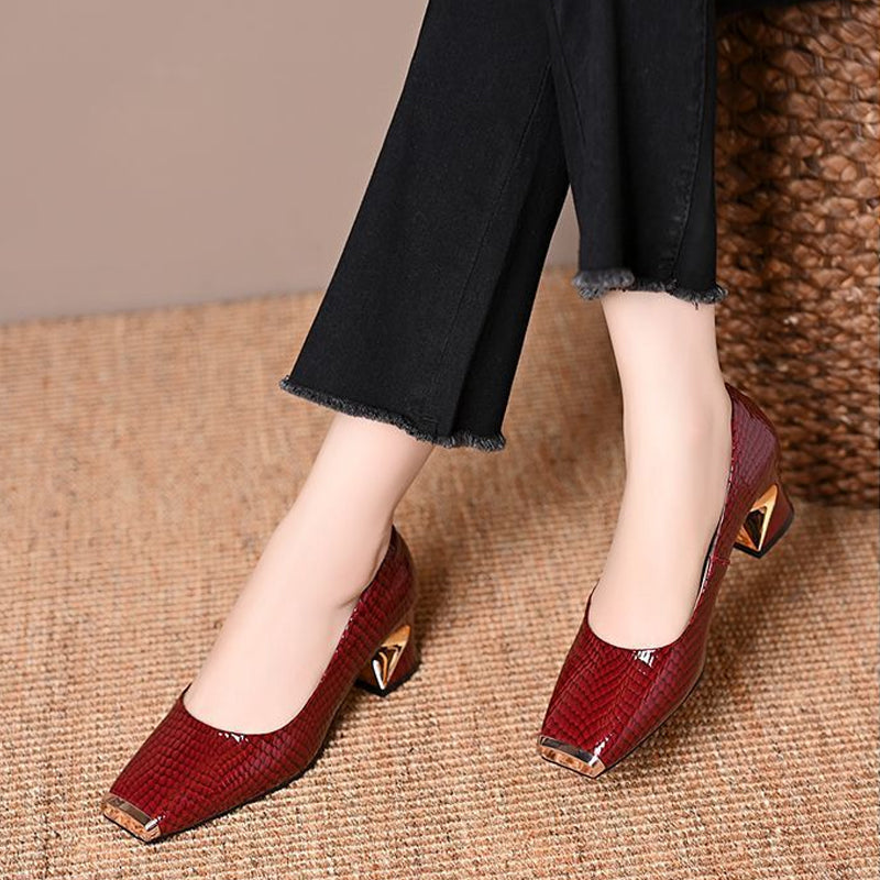 Jeong | Snake-Print Square-Toe Mid-Heel Pumps