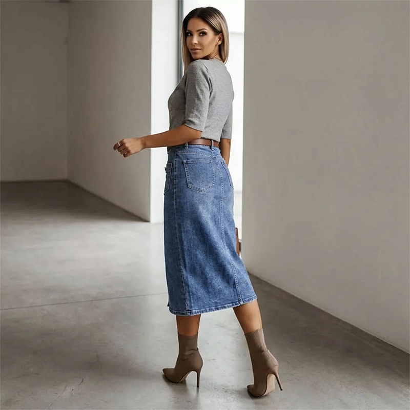 Ralisia | Denim Midi Skirt With Button Front