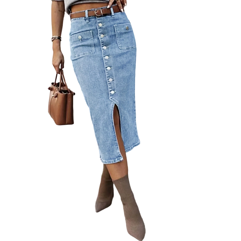 Ralisia | Denim Midi Skirt With Button Front