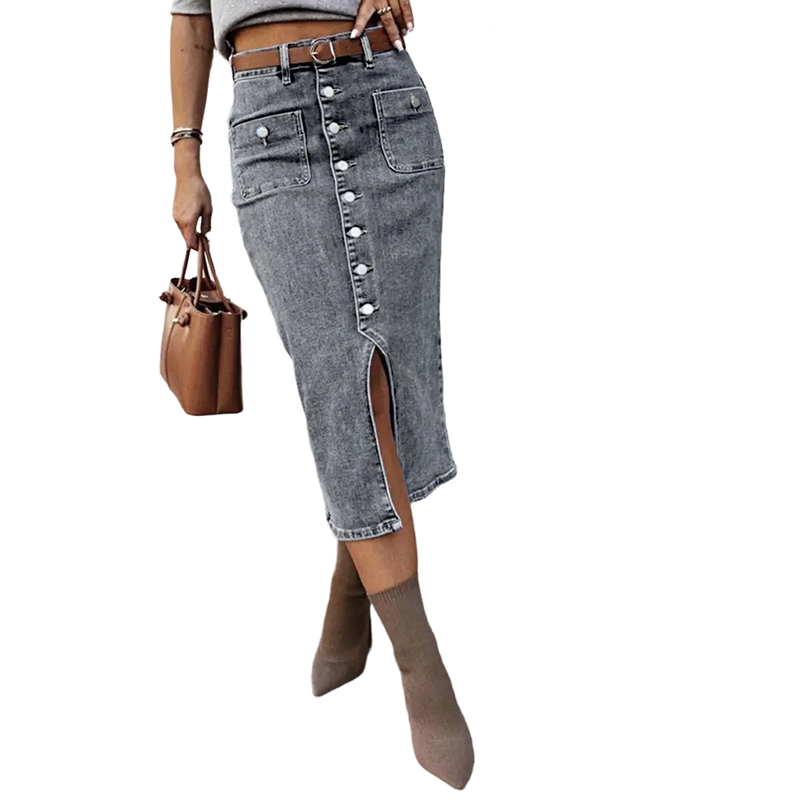 Ralisia | Denim Midi Skirt With Button Front
