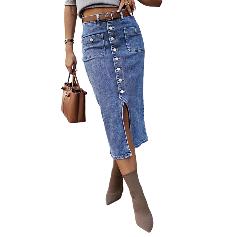 Ralisia | Denim Midi Skirt With Button Front