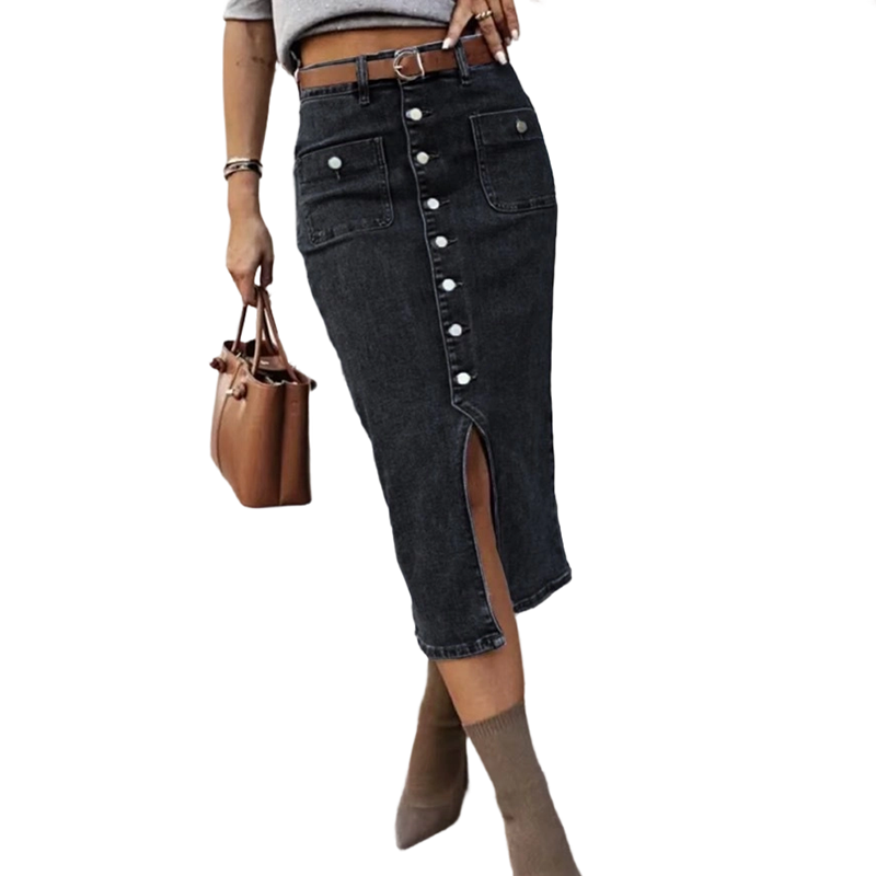 Ralisia | Denim Midi Skirt With Button Front