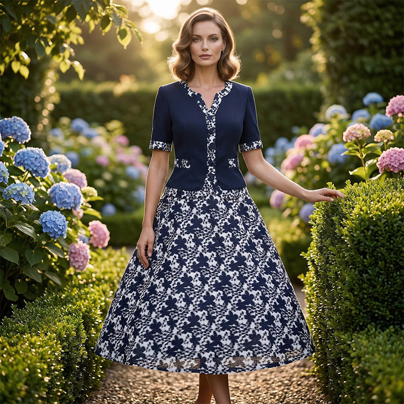 Jinia - Floral Print A Line Midi Dress