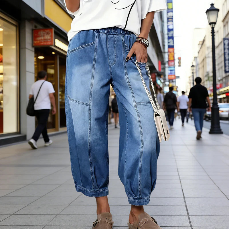 Madavi | Blue Loose Fit Denim Trousers