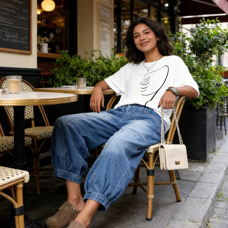 Madavi | Blue Loose Fit Denim Trousers