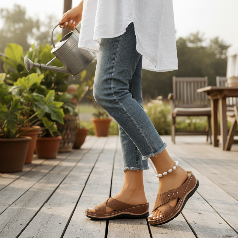 Shawen - Cross Strap Open Toe Wedge Sandals