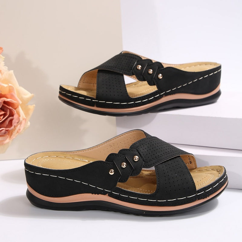 Shawen - Cross Strap Open Toe Wedge Sandals