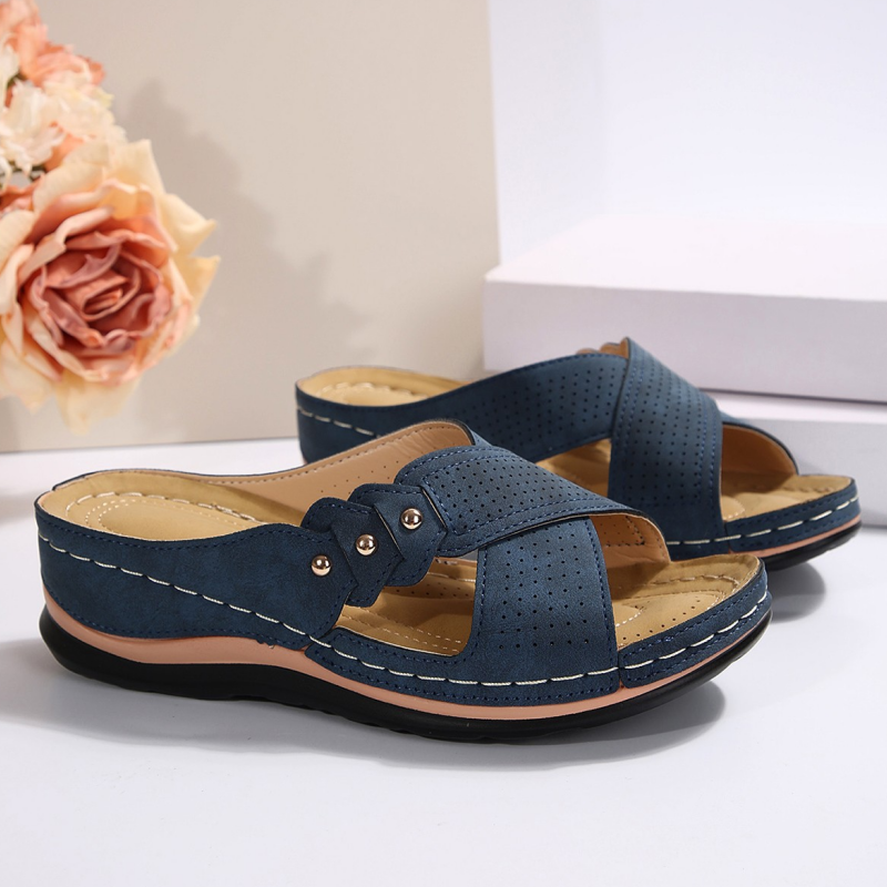 Shawen - Cross Strap Open Toe Wedge Sandals