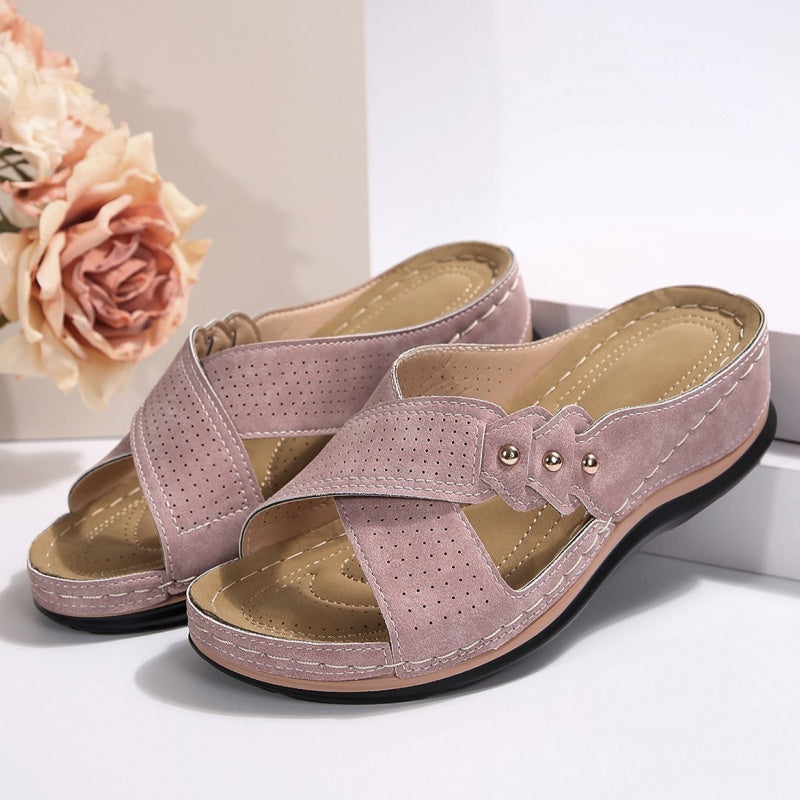 Shawen - Cross Strap Open Toe Wedge Sandals