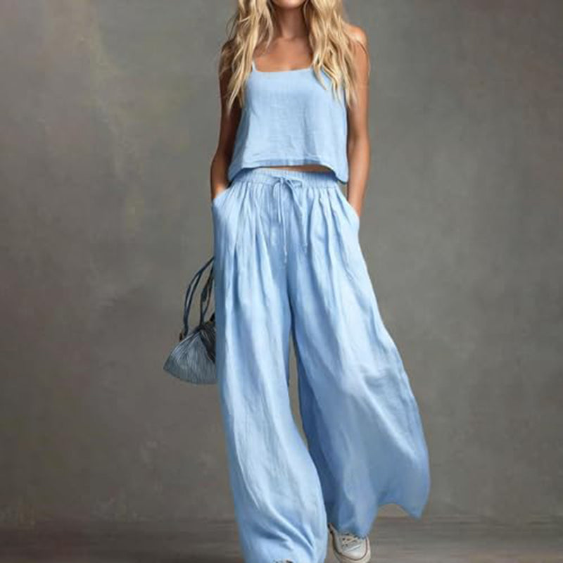 Githsara | Sleeveless Wide Leg Co-Ord Set