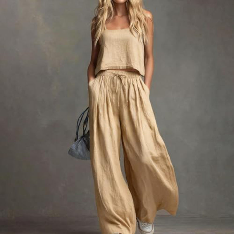 Githsara | Sleeveless Wide Leg Co-Ord Set