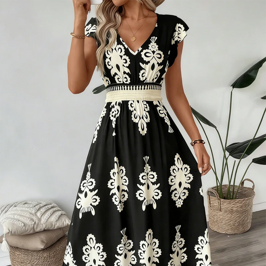 Ranika | Sleeveless V Neck Printed Maxi Dress