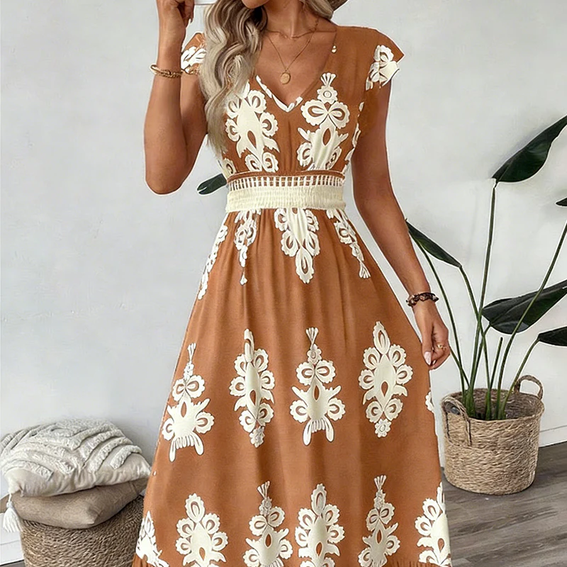 Ranika | Sleeveless V Neck Printed Maxi Dress