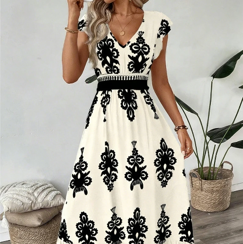 Ranika | Sleeveless V Neck Printed Maxi Dress