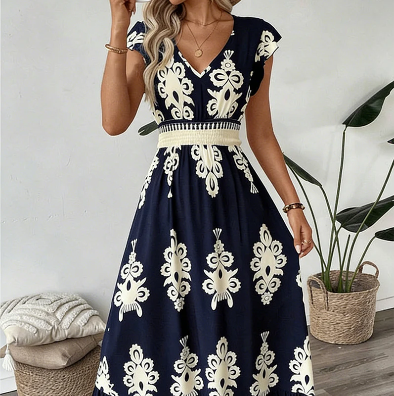 Ranika | Sleeveless V Neck Printed Maxi Dress