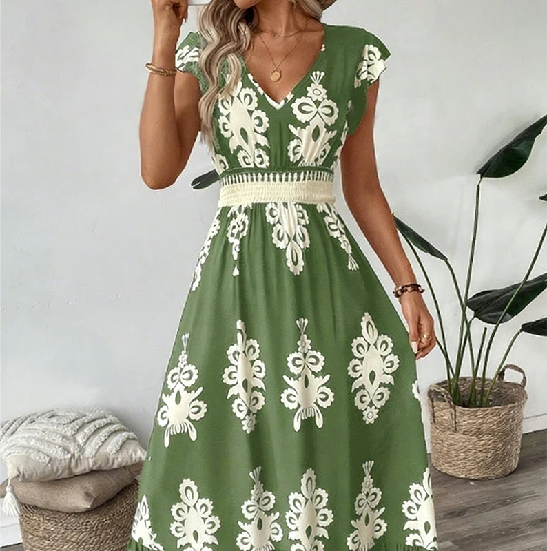 Ranika | Sleeveless V Neck Printed Maxi Dress