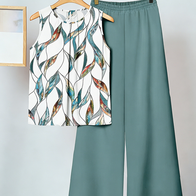 Anemiek - Sleeveless Printed Wide Leg Trouser Set