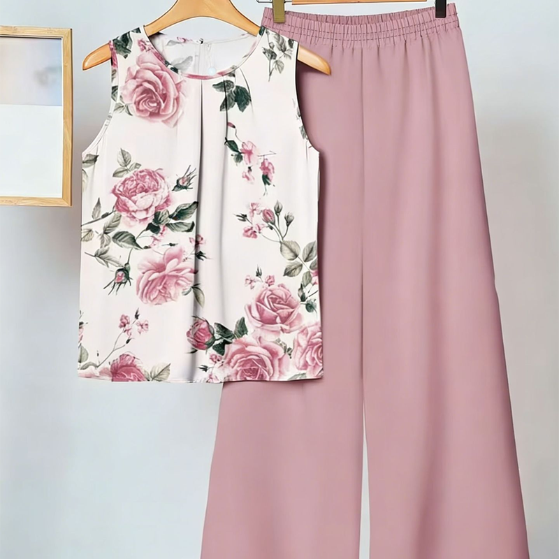 Anemiek - Sleeveless Printed Wide Leg Trouser Set