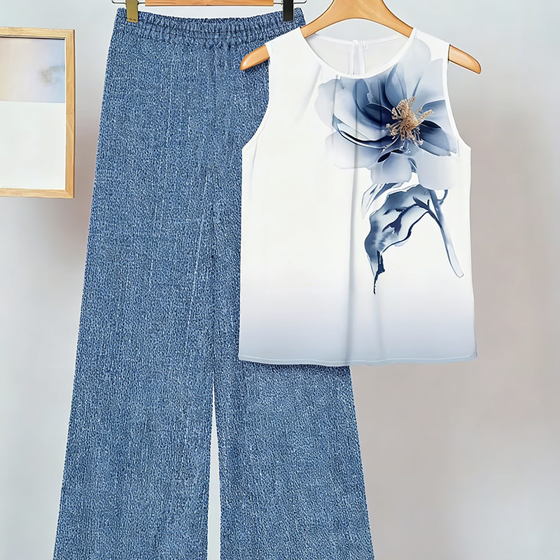 Anemiek - Sleeveless Printed Wide Leg Trouser Set