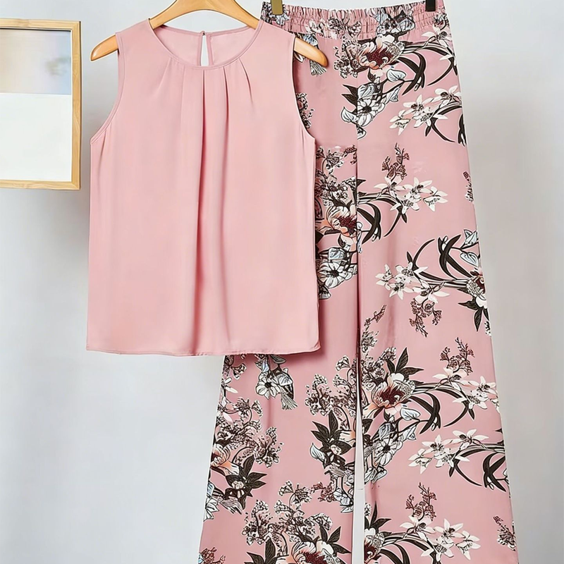 Anemiek - Sleeveless Printed Wide Leg Trouser Set