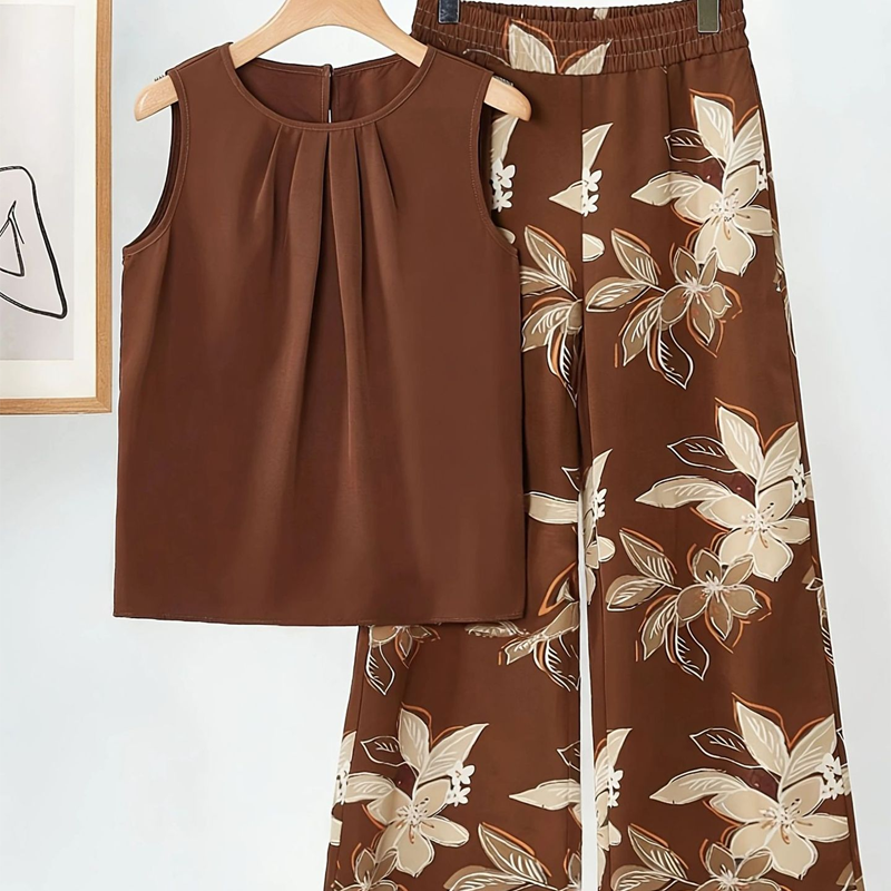 Anemiek - Sleeveless Printed Wide Leg Trouser Set