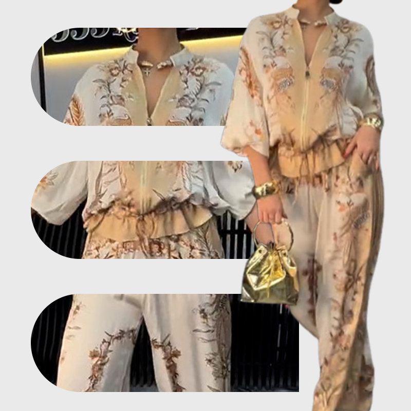 Katya | Floral Print Zip Front Trouser Set