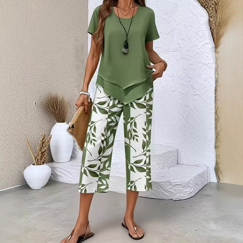 Deboria | Leaf Print Two Piece Set