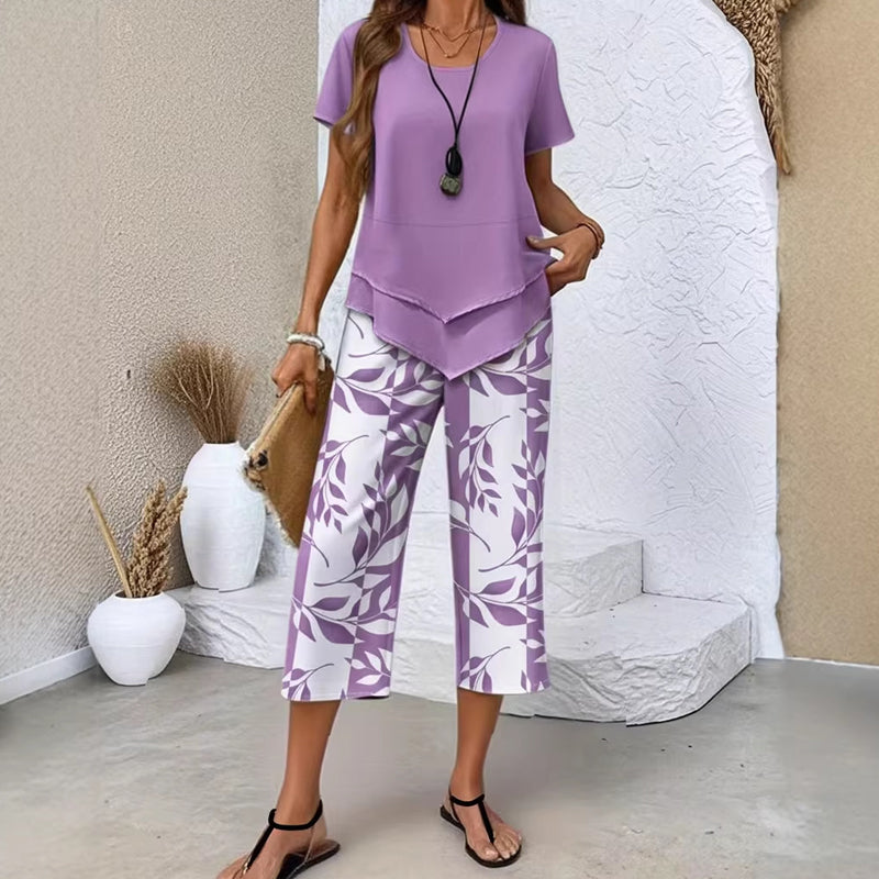 Deboria | Leaf Print Two Piece Set