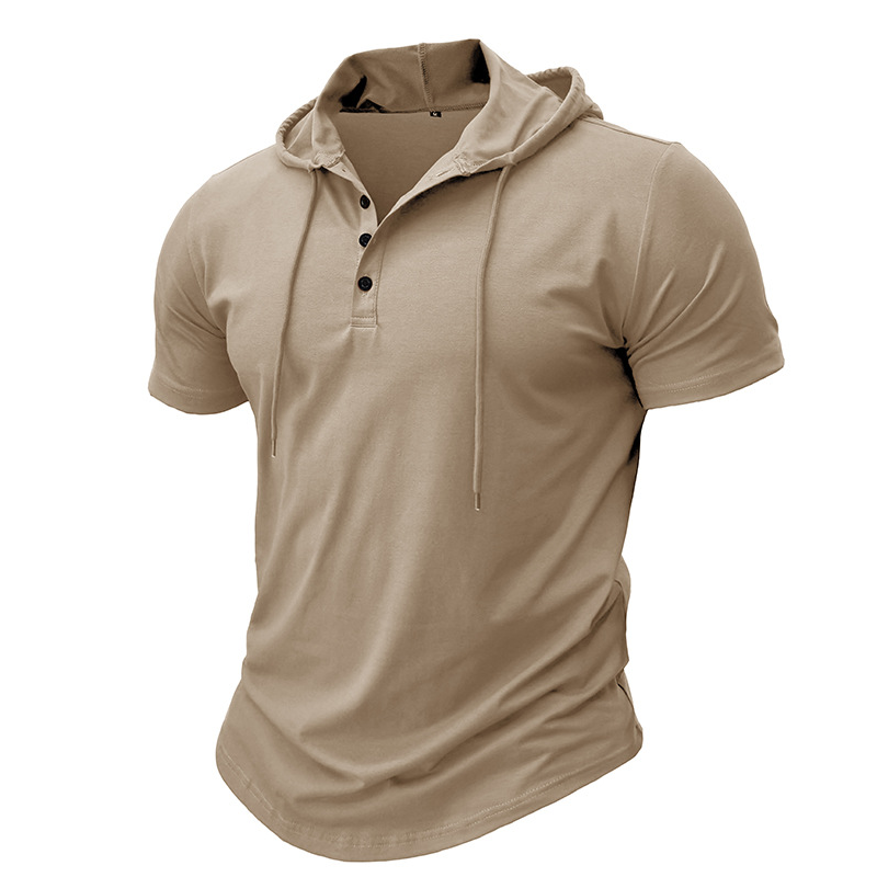 Rechard - Short Sleeve Hooded Henley T Shirt