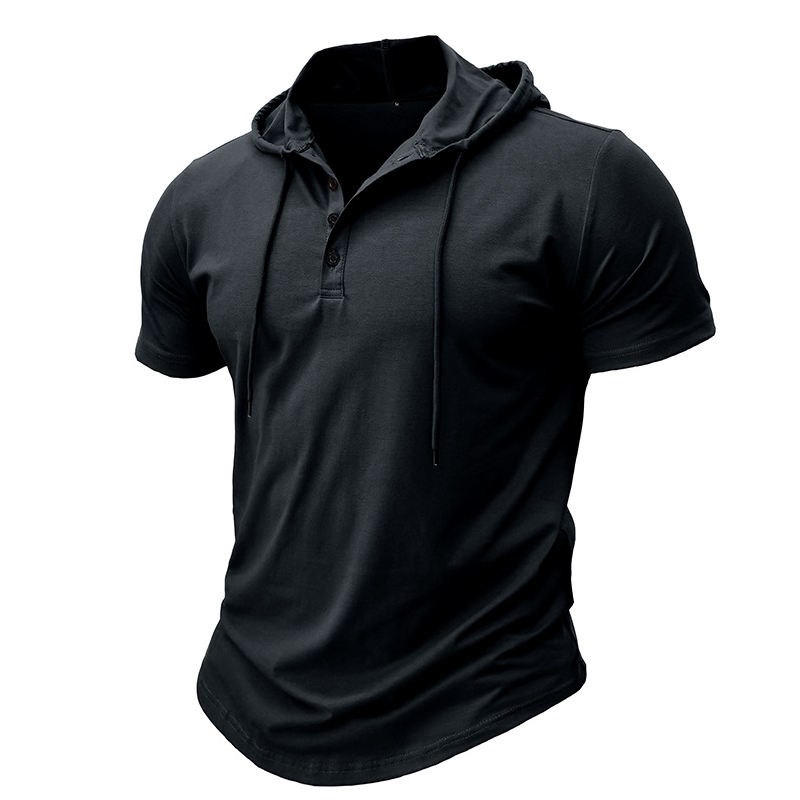 Rechard - Short Sleeve Hooded Henley T Shirt
