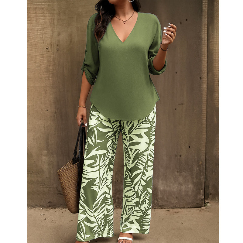 Liwia | V Neck Printed Trouser Set