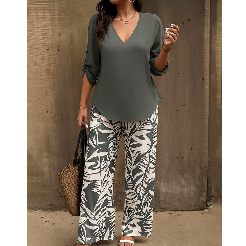 Liwia | V Neck Printed Trouser Set