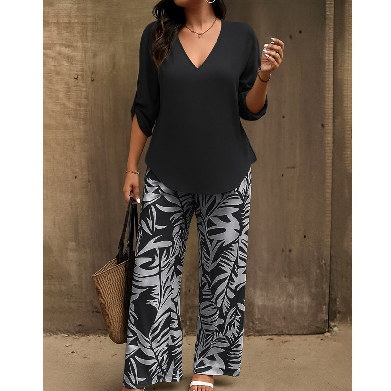 Liwia | V Neck Printed Trouser Set