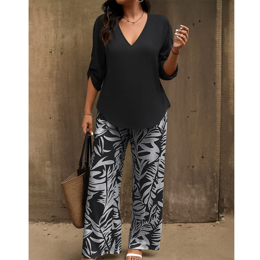Liwia | V Neck Printed Trouser Set