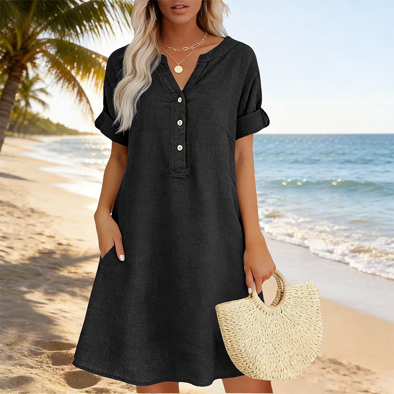 Jolande | Tunic Dress V Neck Short Sleeve Pockets