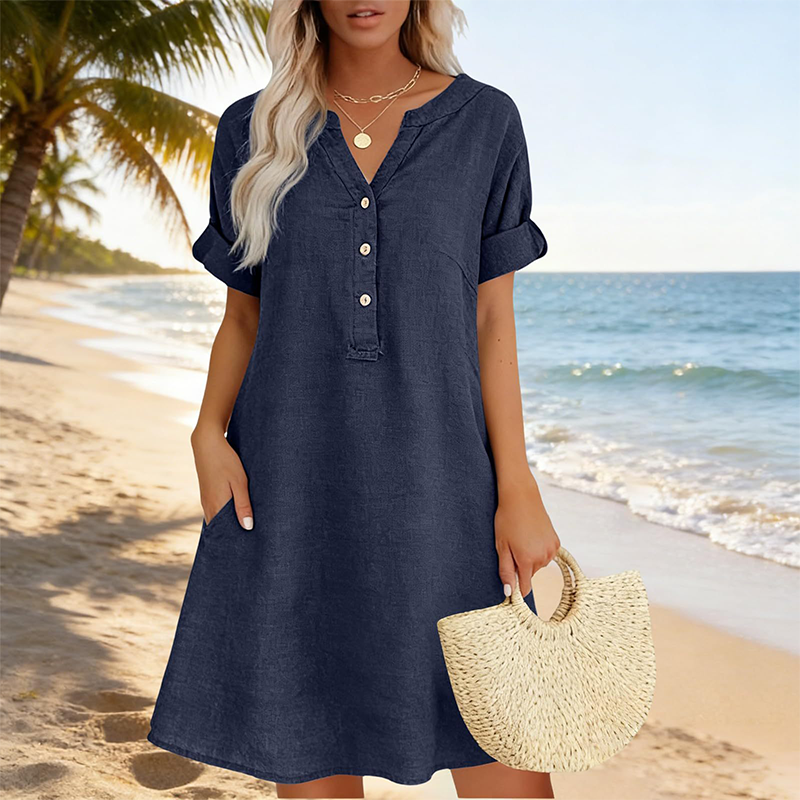 Jolande | Tunic Dress V Neck Short Sleeve Pockets