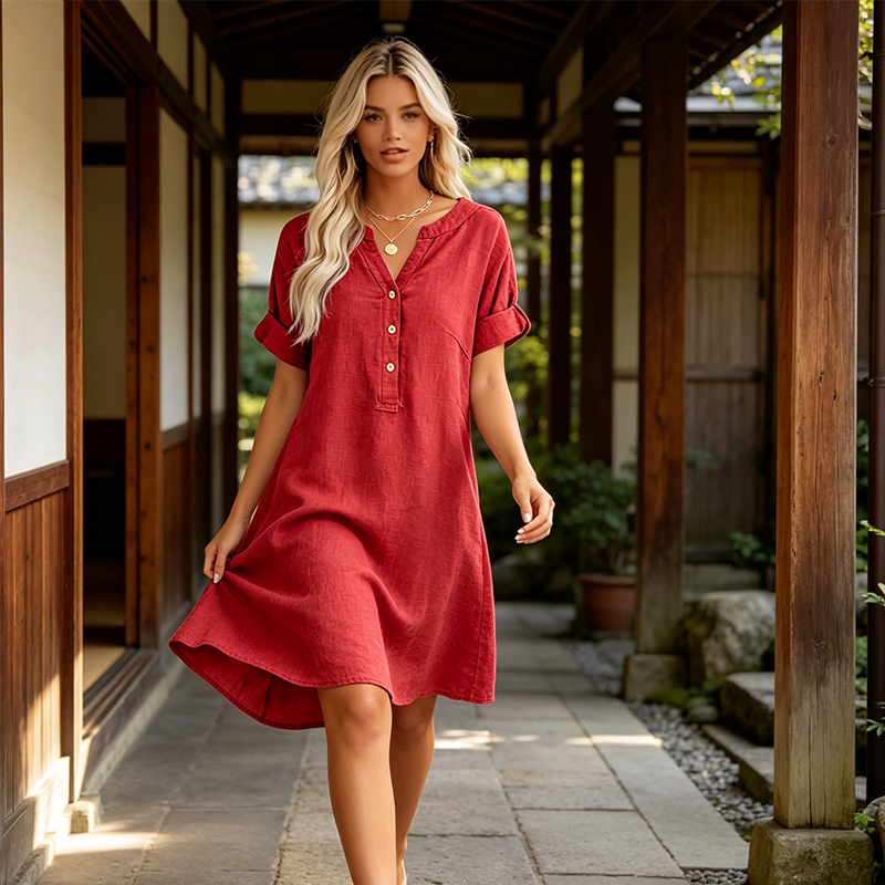 Jolande | Tunic Dress V Neck Short Sleeve Pockets